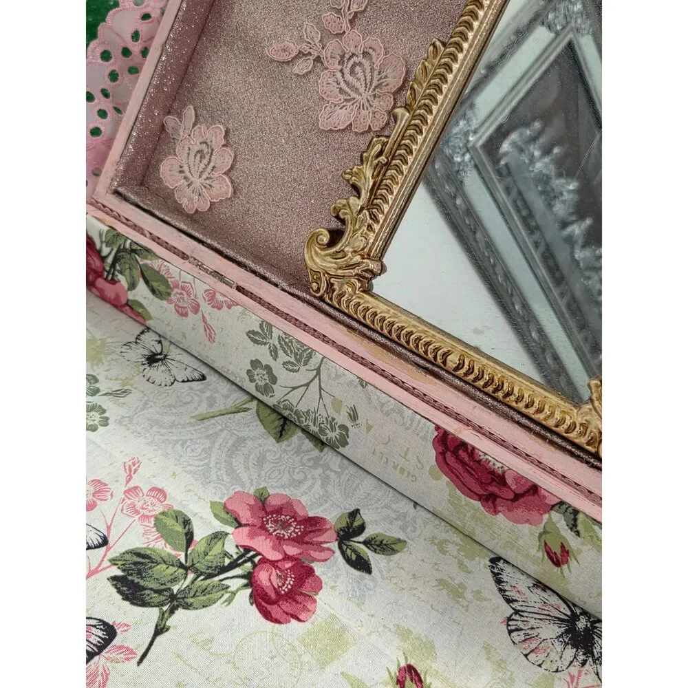 Hand-Restored Vintage Romantic Vanity Box & Shadow Box with Ornate Gold Mirror